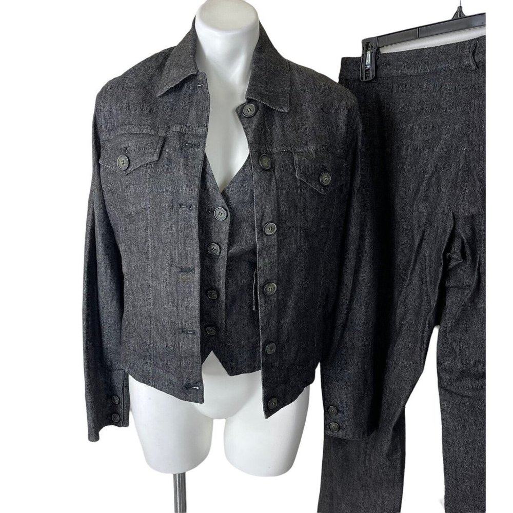 ISABEL DE PEDRO MR CAT women suit size 12/12/14Tall 3  piece black denim suit
